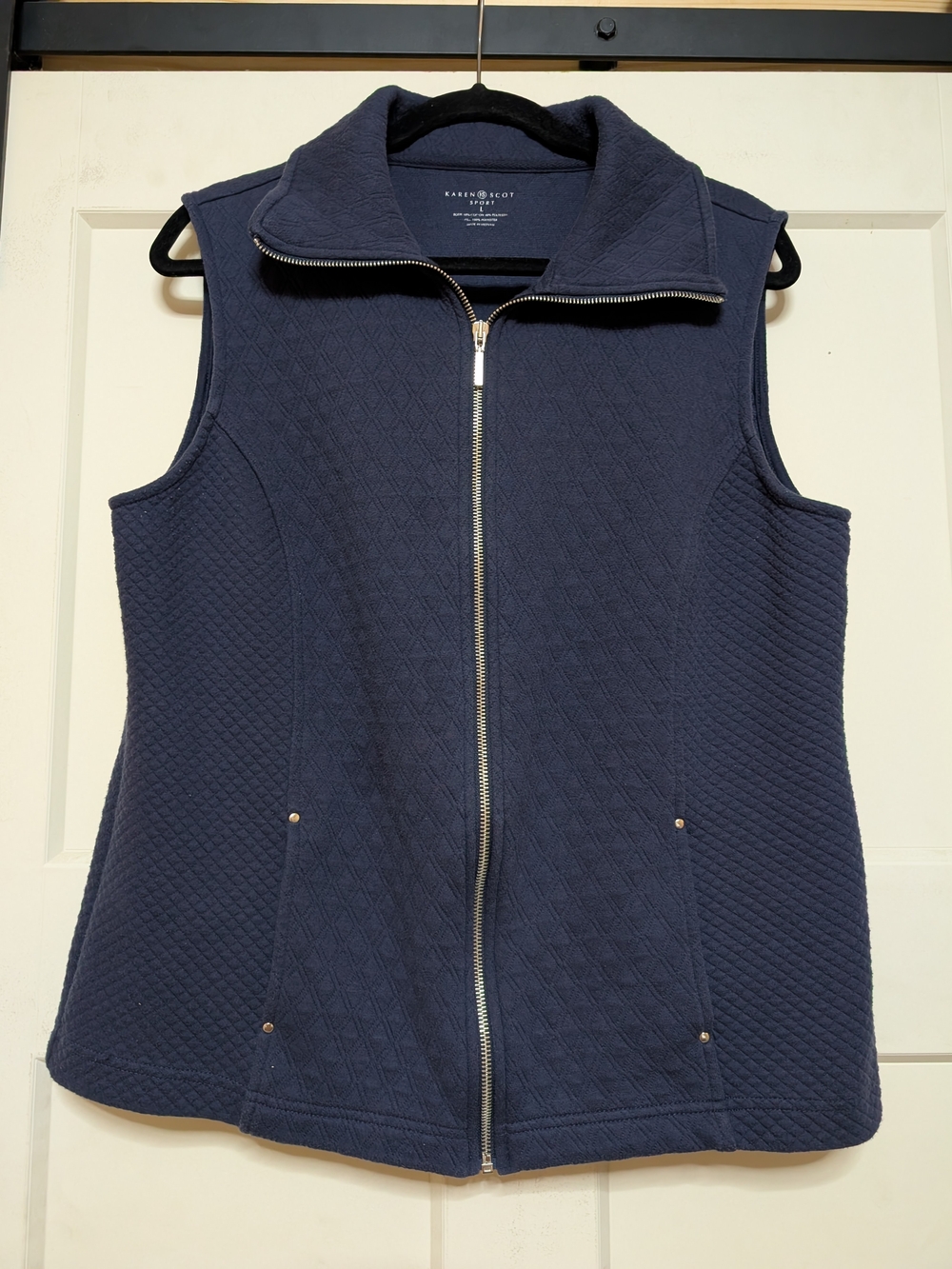 Karen Scott Navy Quilted Zip-Front Sleeveless Vest Size Large